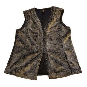 Faux Fur Vest V-Neck Dark Grey/Black Women Small Sleeveless Top Anthropologie